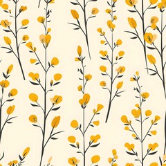 Elegant floral pattern featuring yellow blossoms on a soft cream background.