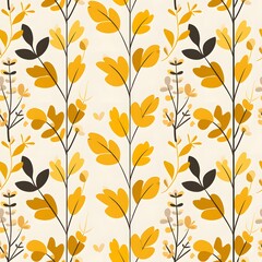 Stylish floral pattern in warm yellow and black on a light background.