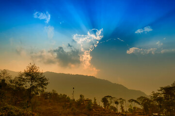 Sunset sky over Chayatal or Chaya Taal, West Sikkim, India, Nature, silence and peace. Famous for Reflection of snow-capped Mount Kanchenjunga and Kabru on lake water, Himalayan mountains.