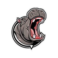 Obraz premium hippopotamus roar illustration design logo on white background
