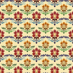 Motif ethnic ikat seamless textile illustration, embroidery, print striped ornament floral, pattern, design for wrapping, silk, scarf, background, textile, carpet, rug, texture, hand-draw