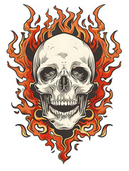 Skull and Tribal Flames traditional tattoo illustration