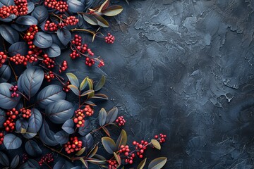 Naklejka premium A chic black background wallpaper with a bunch of leaves and flowers, offering elegant copy space for a stylish look