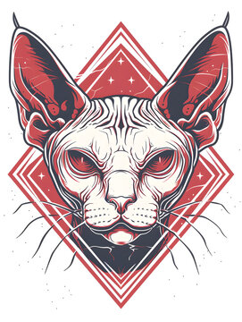 recommend clip art: Sphynx Cat Head traditional tattoo illustration