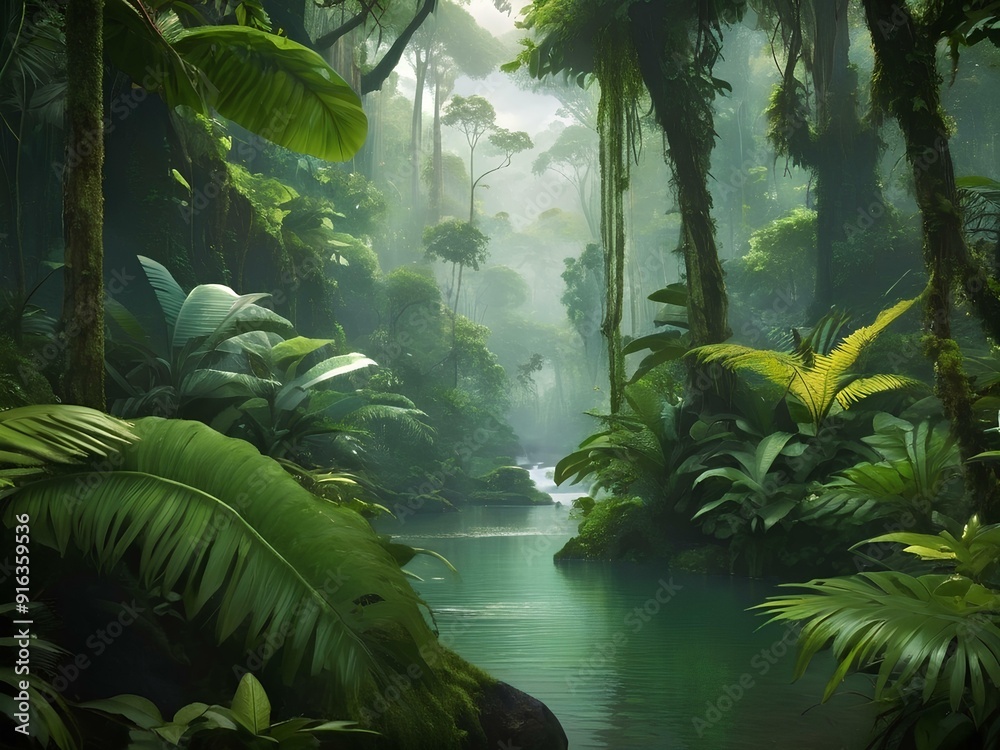 Wall mural 
illustration of a tropical forest free from the actions of man 7