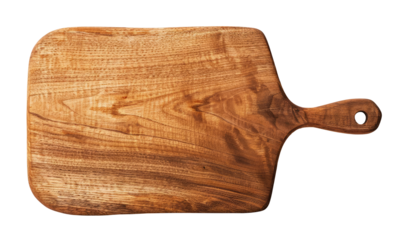 Wooden cutting board isolated on transparent background, top view