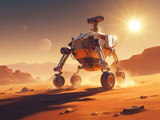 
illustration of a robot exploring the surface of the planet Mars 17