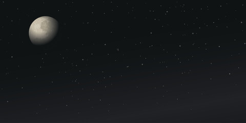 Half moon with stars and night sky background graphic illustration have blank space.