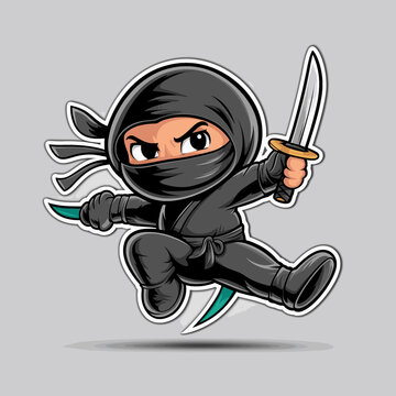 ninja character jump hold sword illustration