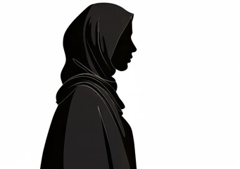 Silhouette of a woman in a hijab against a light background.