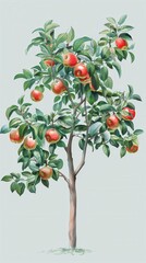 Enchanting Orchard. Lush fruit tree illustration with intricate details