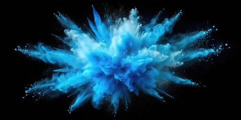 Fototapeta premium Blue sky color powder explosion on black background , vibrant, colorful, celebration, festival, party, abstract