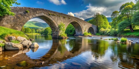 Fototapeta premium Arch stone bridge crossing a river in a picturesque landscape, arch, stone, bridge, river, scenic, landscape
