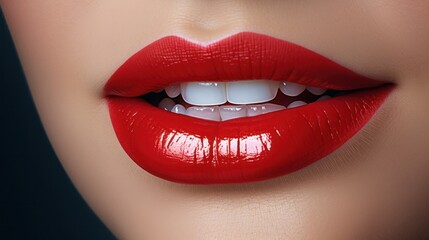 Obraz premium photograph of a close-up of a woman's smiling lips