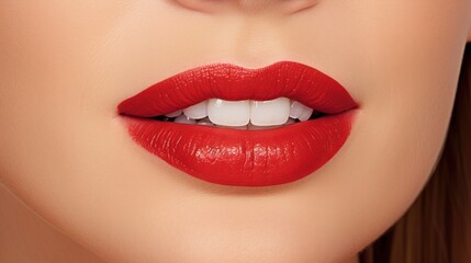 Obraz premium photograph of a close-up of a woman's smiling lips