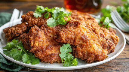 Fototapeta premium golden, brown, crispy fried pork. AI generative