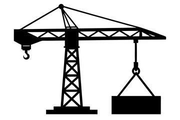 Silhouette of Crane Lifting Beam Vector Icon Illustration Clipart