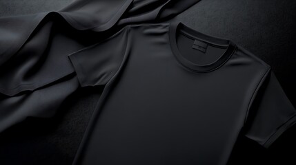Black T-Shirt Mockup on a Dark Surface