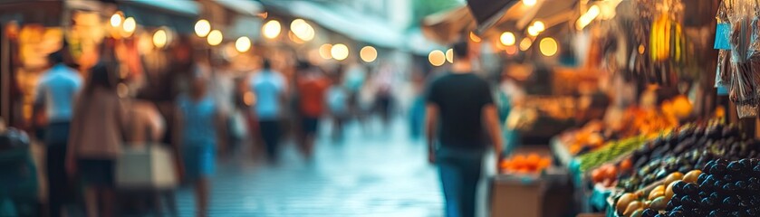Urban street market blurred panoramic background