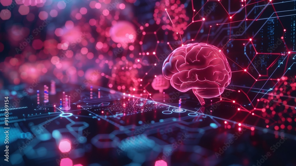 Poster an abstract scientific background floating chemical formulas interconnected neural networks digital 