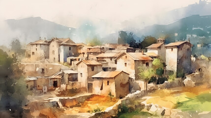 Obraz premium Rural Villages watercolor style
