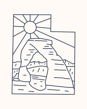 recommend clip art: Arches National Park in Utah mono line art for t shirt patch badge sticker design