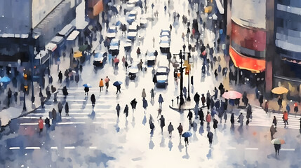Obraz premium Shibuya Crossing watercolor style