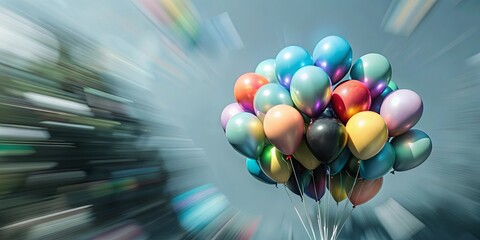 A bunch of colorful balloons are floating in the air