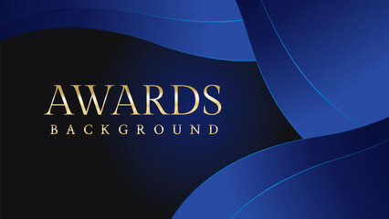 Dark blue golden royal awards graphics background. Lines growing elegant shine spark. Luxury premium corporate abstract design template.
