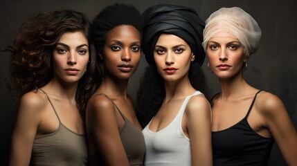 Obraz premium Photograph of four multicultural women showcasing their unique beauty and personalities