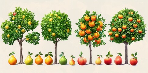 Lush Orchard. Vivid images of flourishing fruit trees in high detail.