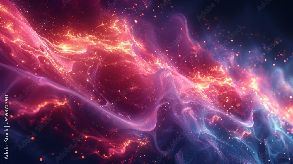 Poster a digital abstract background, fractal patterns pulsating energy waves holographic elements. backgro