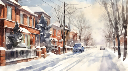 Snowy Streets watercolor style