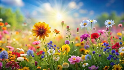 Beautiful nature background featuring colorful wild flowers in full bloom, wild flowers, nature, background, colorful