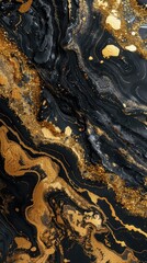 A mesmerizing blend of black and gold swirls creates a captivating abstract design