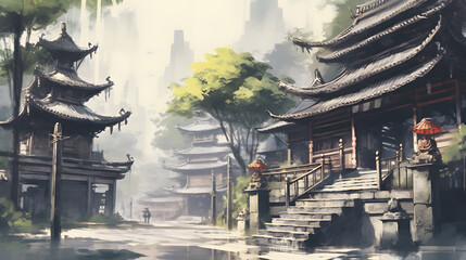 Obraz premium Temple Roads watercolor style