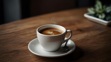 Fototapeta premium A cup of coffee on wooden table ready to serve. copy space image. 