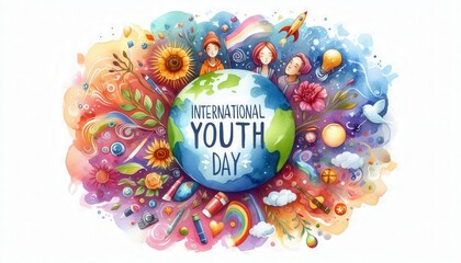 international youth day, wide large wall decor portrait illustration, landscape, unique art, wall decor, art, graphics, resource