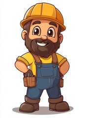 Obraz premium Smiling Cartoon Construction Worker
