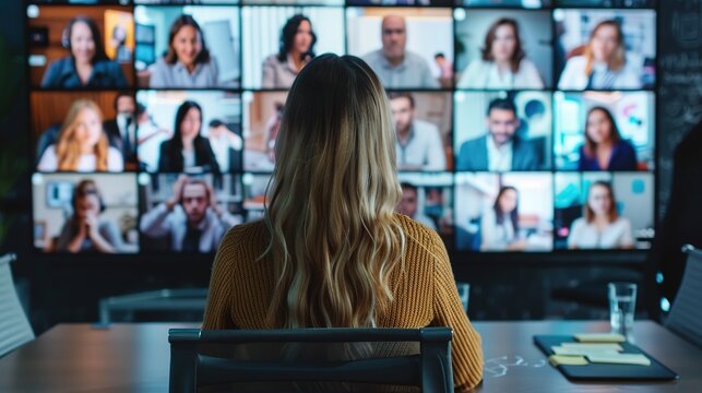 Dynamic Virtual Presentation Expertly Delivering Key Insights on Whiteboard, Engaging Remote Audience with Clarity and Confidence. Zoom Online Meeting Concepts.