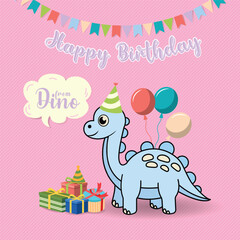 Happy birthday with Dinosaur character. Suitable for sticker, greeting card, birthday decoration.
