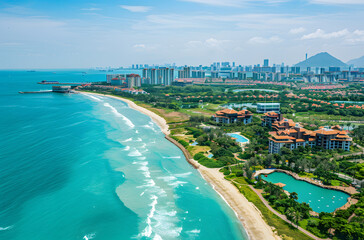 Fototapeta premium Aerial view of coastal urban area