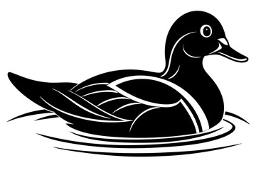 China Mandarin Duck Silhouette Floating on Pond Vector Icon Clipart