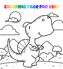 Cute dinosaur outline coloring page illustration