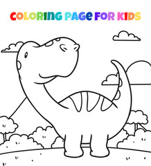 Cute dinosaur outline sketch coloring page illustration