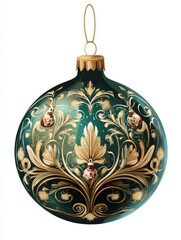 Ornate Christmas Ornament with Green and Gold Details
