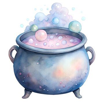 recommend clip art: Whimsical Watercolor Cauldron with Magical Bubbles and Ethereal Clouds