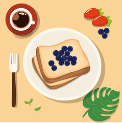 french toast with berries vector illustration 