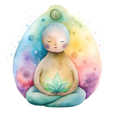 recommend clip art: Watercolor Meditation Illustration   Peaceful Mindful Lotus Pose with Rainbow Aura