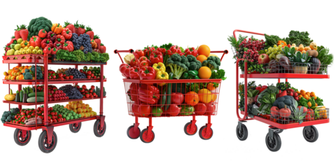 Shopping cart with tomatoes, isolated on a white background